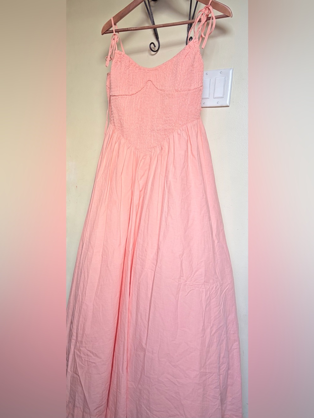 Mable Smocked Adjustable Spaghetti Strap Dress Size L Peach Pink Sundress Summer